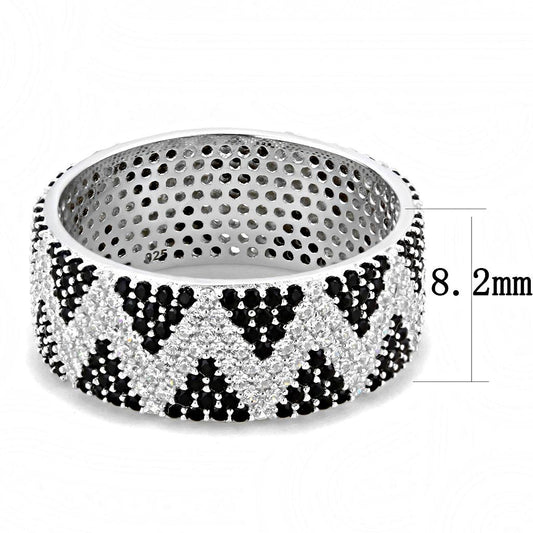 TS613 - Rhodium 925 Sterling Silver Ring with AAA Grade CZ  in Jet