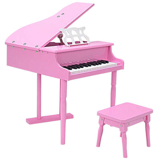 Musical Instrument Toy 30-Key Children Mini Grand Piano with Bench-Pink - Color: Pink
