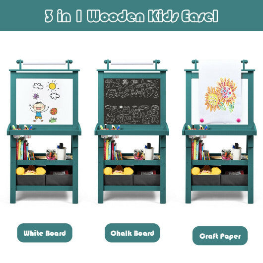 3 in 1 Double-Sided Storage Art Easel-Green