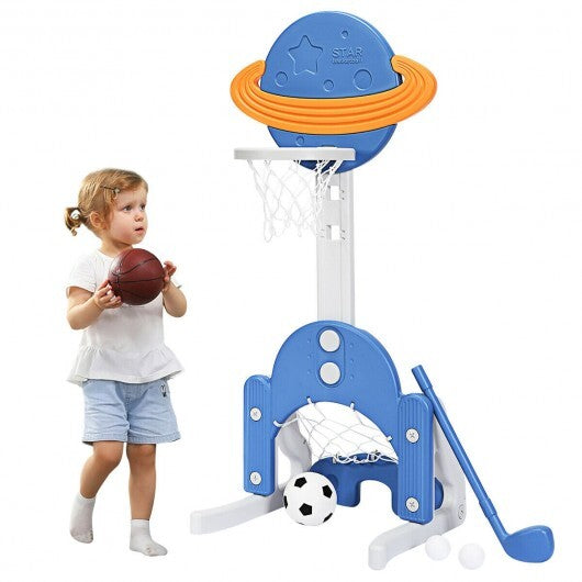 3 in 1 Height Adjustable Kids Basketball Hoop Set with Balls-Blue - Color: Blue