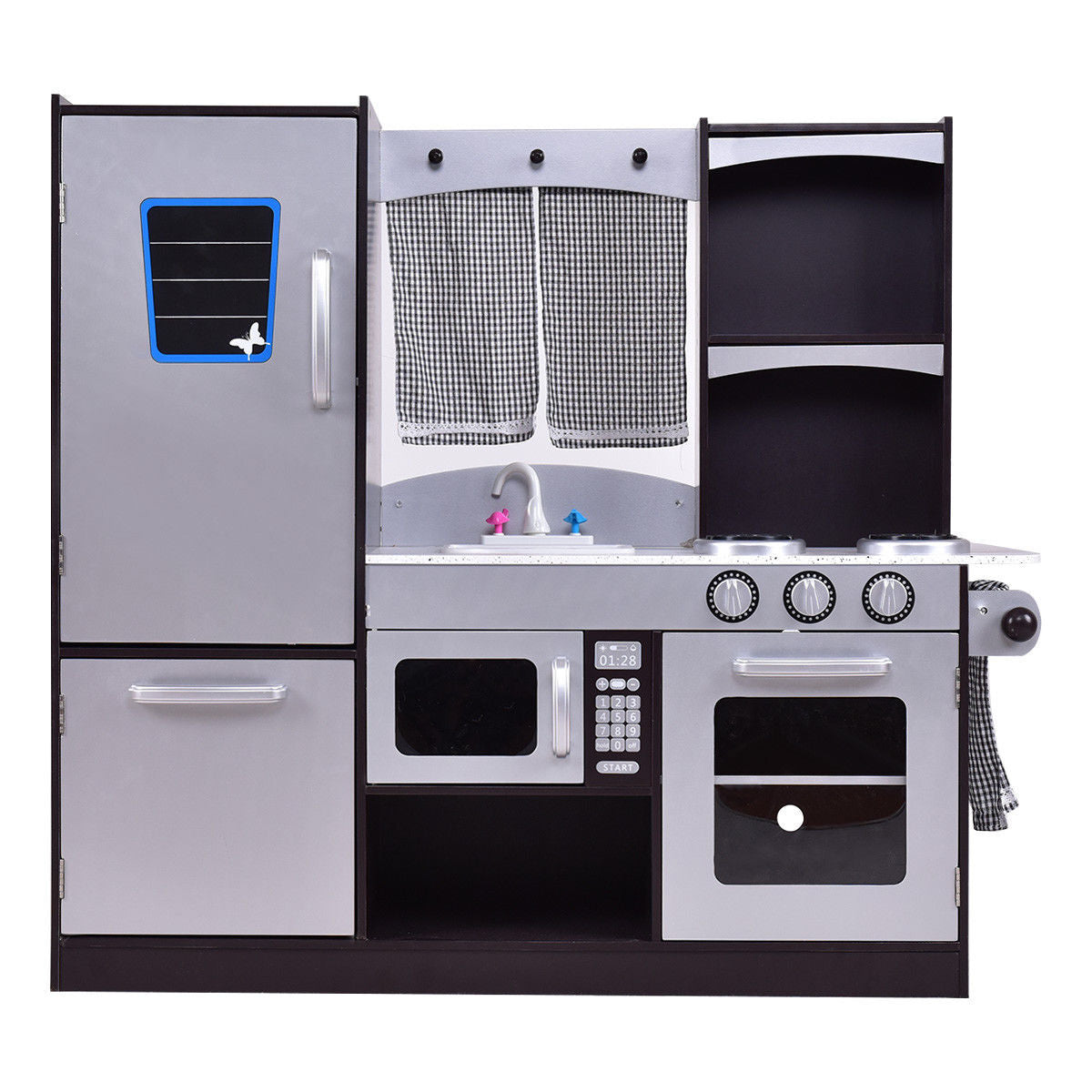 Kids Wooden Modern Kitchen Cooking Pretend Play Set - Color: Coffee