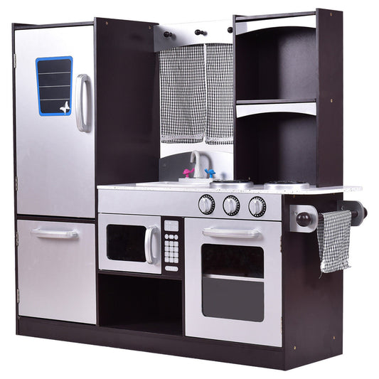 Kids Wooden Modern Kitchen Cooking Pretend Play Set - Color: Coffee