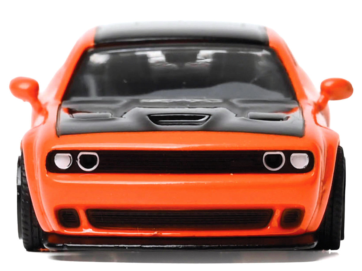2018 Dodge Challenger SRT Hellcat Go Mango Orange with Matt Black Hood and Top 1/64 Diecast Model Car by IXO Models