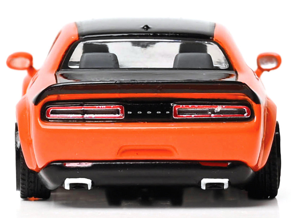 2018 Dodge Challenger SRT Hellcat Go Mango Orange with Matt Black Hood and Top 1/64 Diecast Model Car by IXO Models