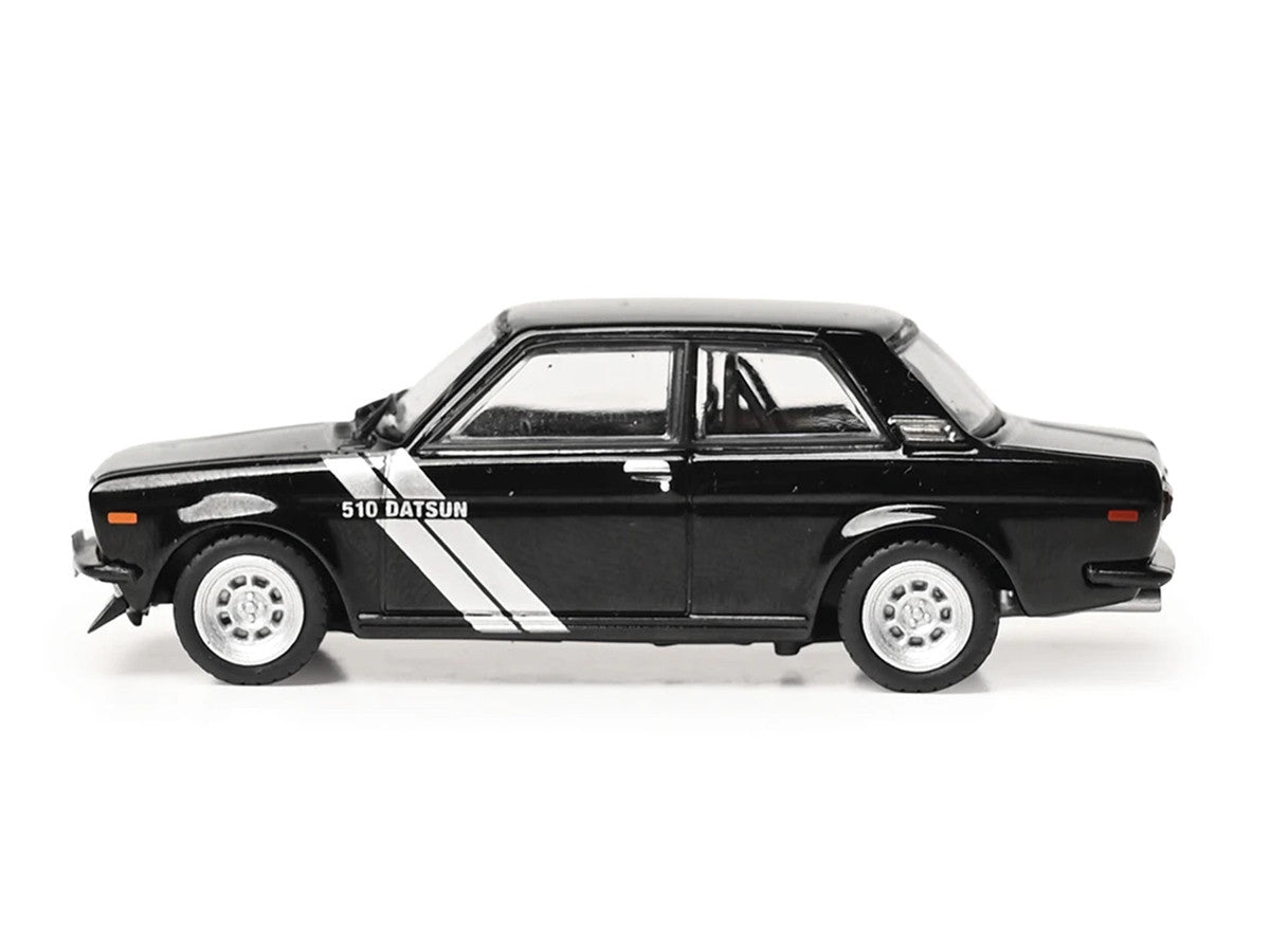 1971 Datsun 510 Black with Silver Stripes 1/64 Diecast Model Car by IXO Models