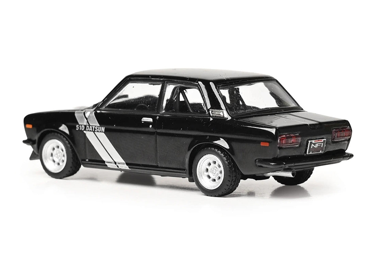 1971 Datsun 510 Black with Silver Stripes 1/64 Diecast Model Car by IXO Models