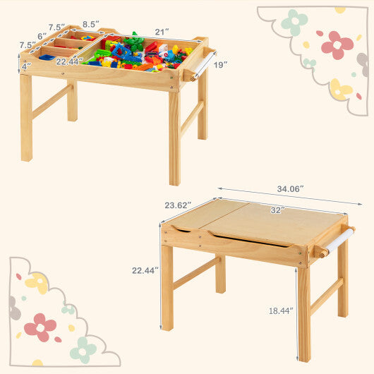 Wooden Kids Multi Activity Play Table with Storage Paper Roll-White