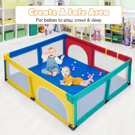 Large Infant Baby Playpen Safety Play Center Yard with 50 Ocean Balls-Gray