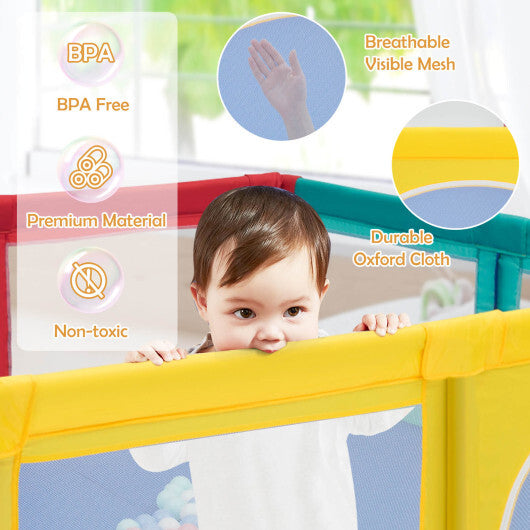 Large Infant Baby Playpen Safety Play Center Yard with 50 Ocean Balls-Gray