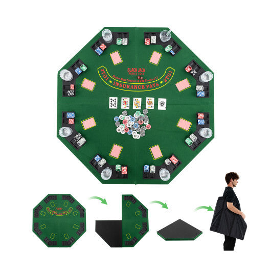 48 Inch 8-Player Foldable Poker Table Top with Carrying Bag and Cup Holders-Green