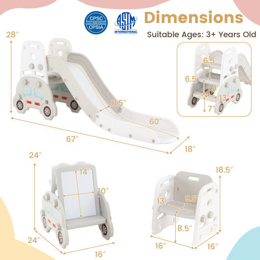 5 in 1 Convertible Toddler Slide Set Kids Art Easel with Stool and Book Rack-Gray