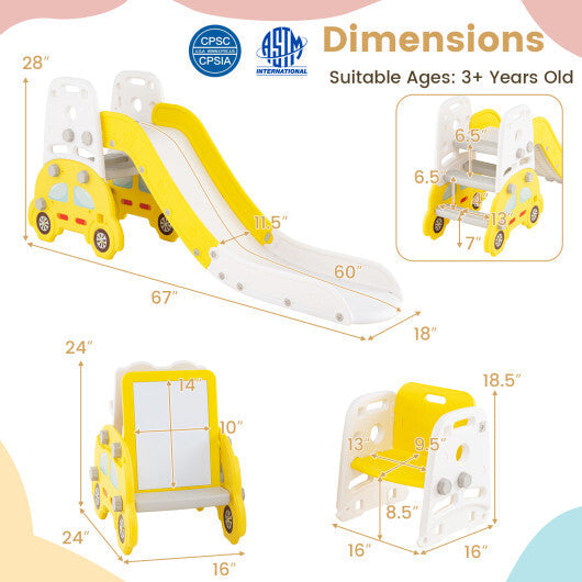 5 in 1 Convertible Toddler Slide Set Kids Art Easel with Stool and Book Rack-Gray