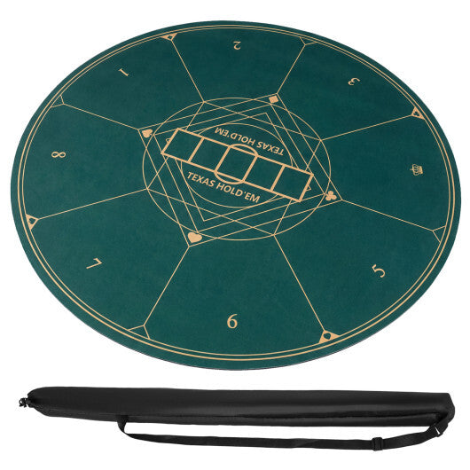 Round Poker Mat for Texas Hold'em 40 inch Portable Foldable Anti-Slip Rubber Base Table Layout-Green