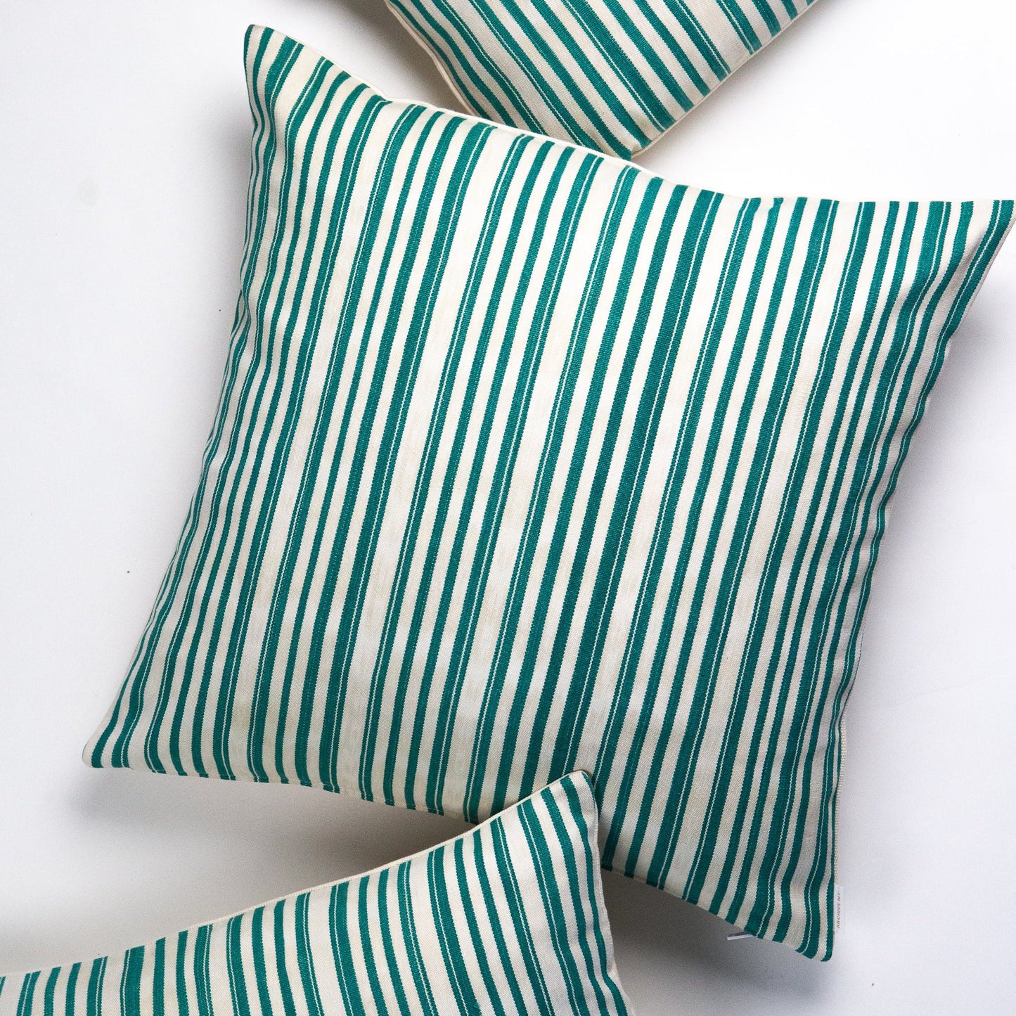 Vintage Jade Green and Natural Ivory Striped Pillow