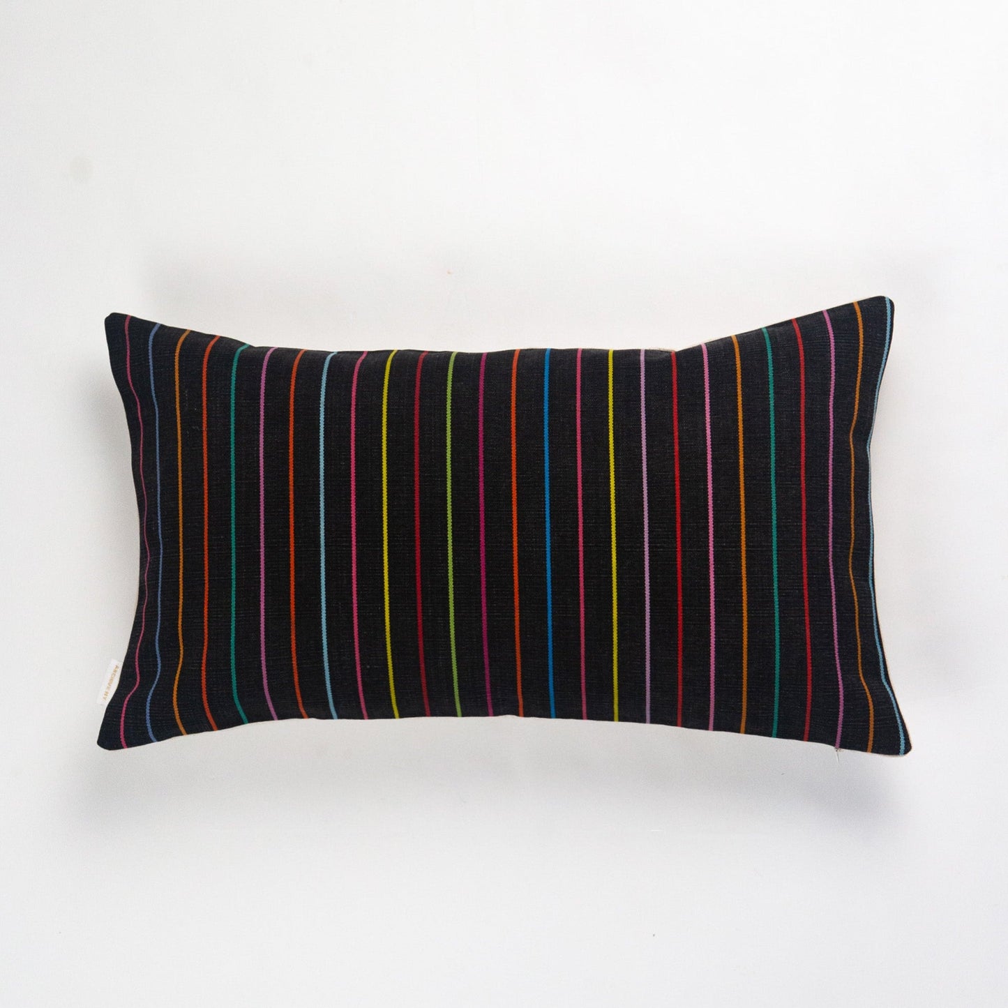 Vintage Washed Black Denim Rainbow Striped Pillow