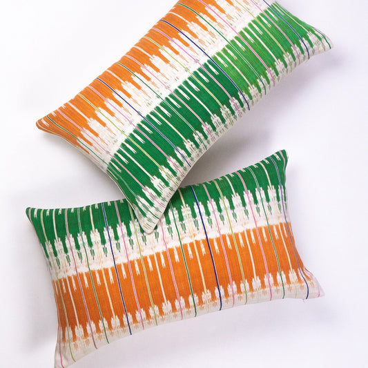 Vintage Ikat Orange & Green Pillow