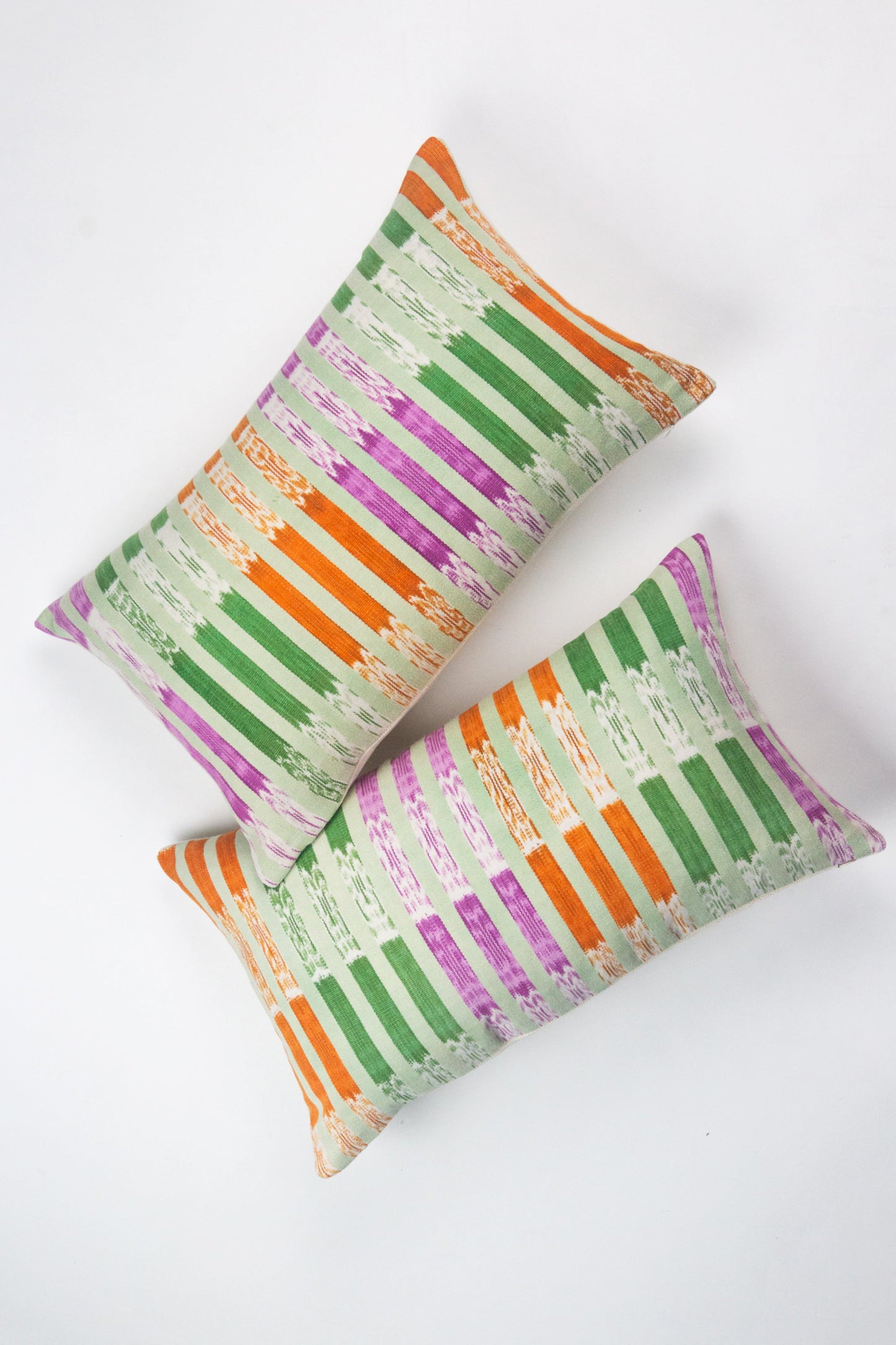 Vintage Ikat Mint Green, Orange & Magenta Stripe Pillow