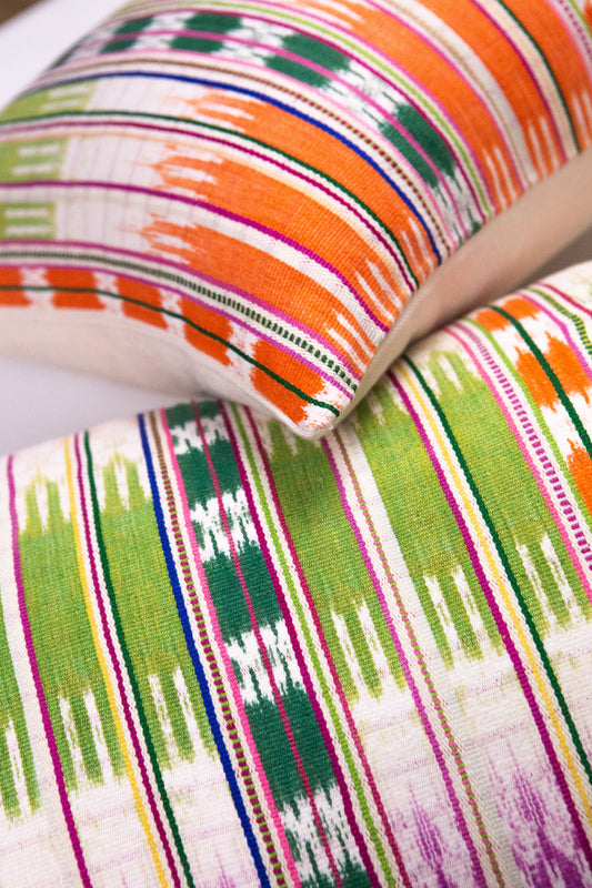Vintage Ikat Orange and Green Pillow