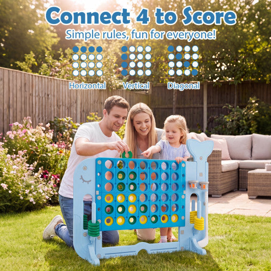 Costway 4-in-a-Row Game Set with Ring-toss Basketball Golf Club & Balls 2 Cups Holders Blue