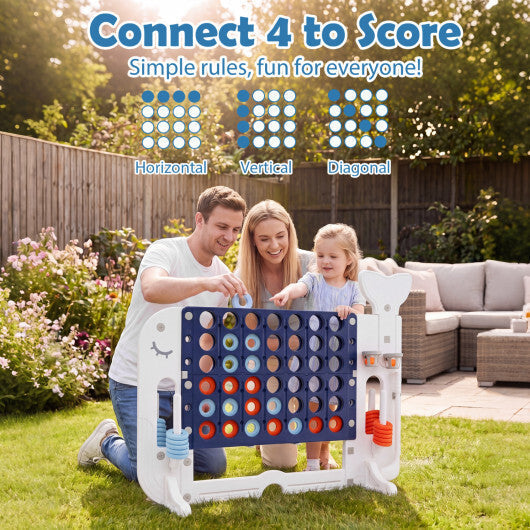 Costway 4-in-a-Row Game Set with Ring-toss Basketball Golf Club & Balls 2 Cups Holders Navy
