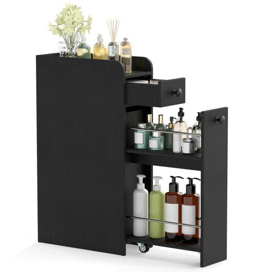 Small Bathroom Storage Cabinet 4-Tier with Slide Out Drawers on Casters-Black