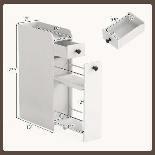 Small Bathroom Storage Cabinet 4-Tier with Slide Out Drawers on Casters-White