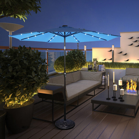 10' Solar LED Lighted Patio Market Umbrella Shade Tilt Adjustment Crank-Blue