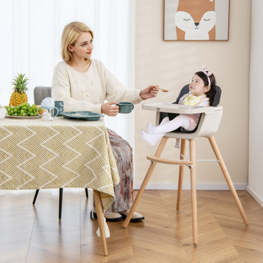 Babyjoy 3 in 1 Convertible Wooden High Chair Toddler Feeding Chair with Cushion Black