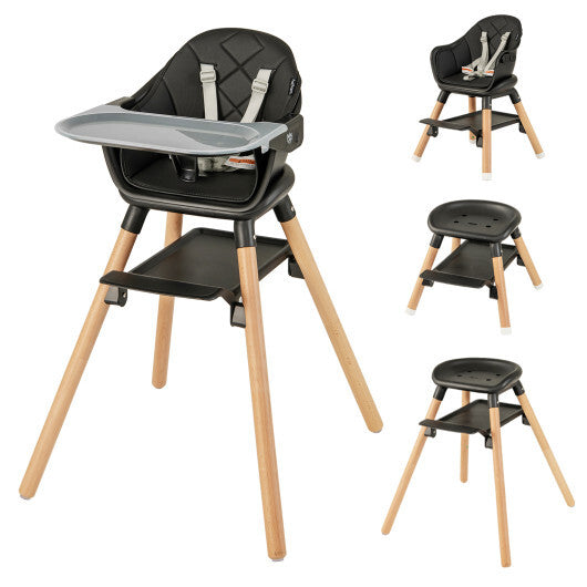 Costway 6 in 1 Convertible Highchair with Safety Harness and Removable Tray Black