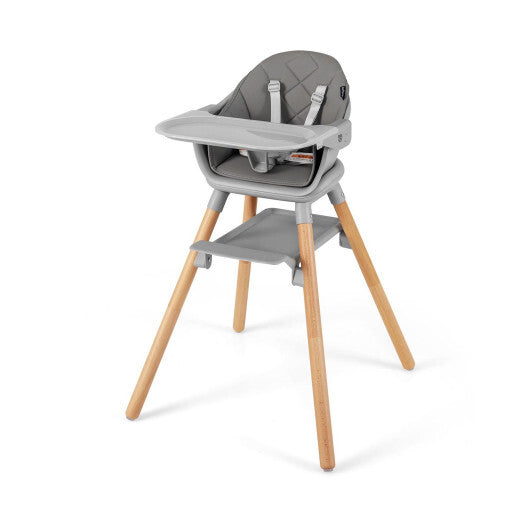 Babyjoy 6 in 1 Convertible Highchair with Safety Harness and Removable Tray Gray