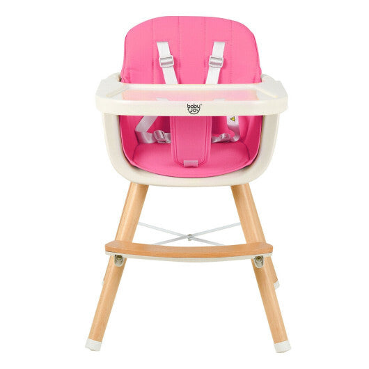 Babyjoy 3 in 1 Convertible Wooden High Chair Toddler Feeding Chair with Cushion Pink