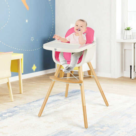 Babyjoy 3 in 1 Convertible Wooden High Chair Toddler Feeding Chair with Cushion Pink
