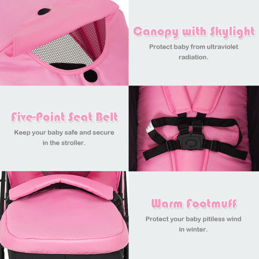 Babyjoy 2 in 1 Foldable Baby Stroller Kids Travel Newborn Infant Buggy Pushchair 22 lbs Pink