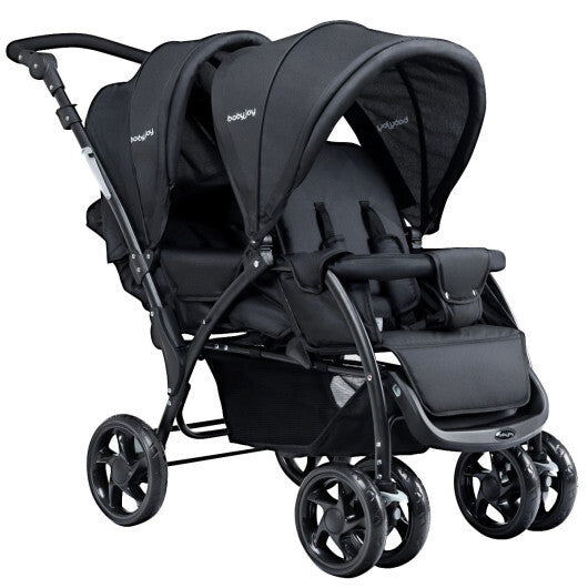 Double Stroller Foldable Baby Twin Lightweight Travel Stroller Infant Pushchair Black