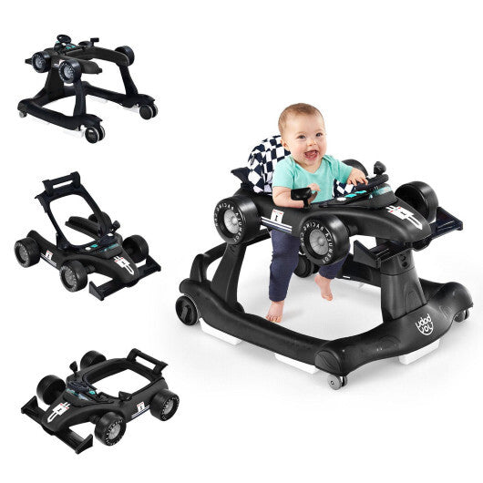 4-in-1 Baby Walker Foldable Activity Push Walker Adjustable Black