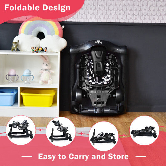 4-in-1 Baby Walker Foldable Activity Push Walker Adjustable Black
