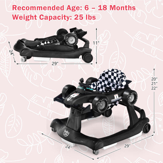4-in-1 Baby Walker Foldable Activity Push Walker Adjustable Black