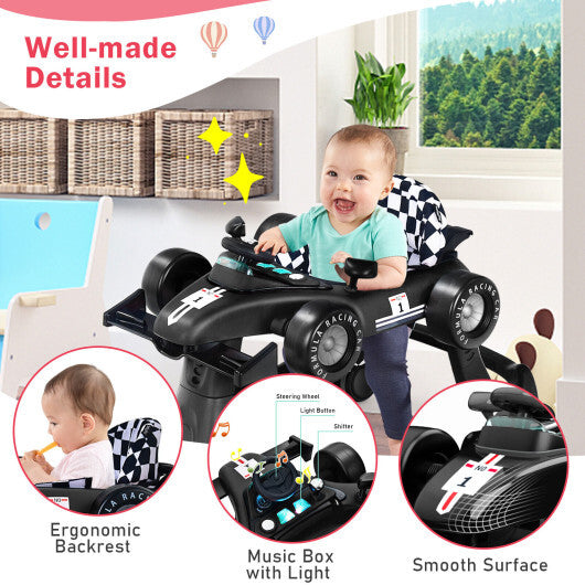 4-in-1 Baby Walker Foldable Activity Push Walker Adjustable Black