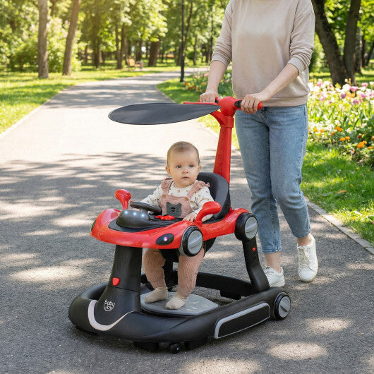 Costway 6-in-1 Baby Walker with Canopy Portable Activity Center Bouncer Rocker Combo with Music-Red