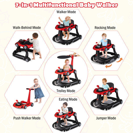 Costway 6-in-1 Baby Walker with Canopy Portable Activity Center Bouncer Rocker Combo with Music-Red