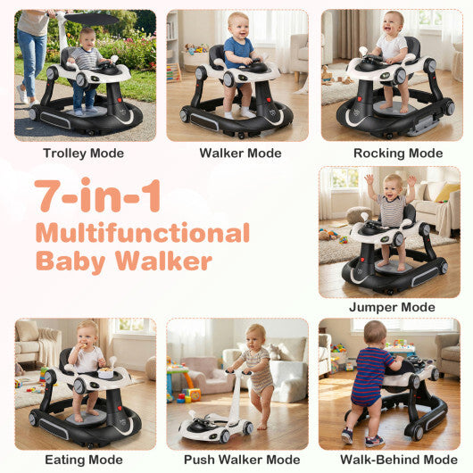 Costway 6-in-1 Baby Walker with Canopy Portable Activity Center Bouncer Rocker Combo with Music-White