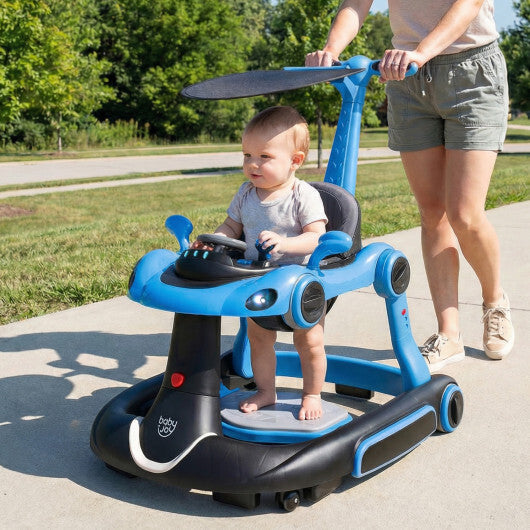 Costway 6-in-1 Baby Walker with Canopy Portable Activity Center Bouncer Rocker Combo with Music-Blue