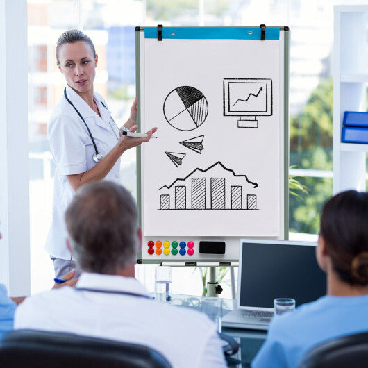 Costway Height-Adjustable Mobile Whiteboard with Round Stand Paper Clips-Green