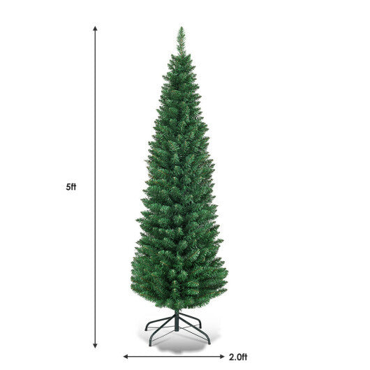 Costway 5Ft PVC Artificial Pencil Christmas Tree Slim Stand Green