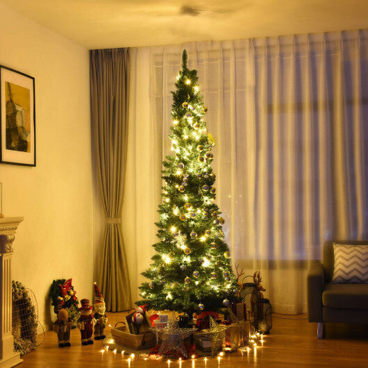 7Ft PVC Artificial Pencil Christmas Tree Slim Stand Green