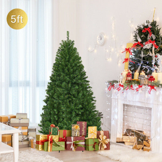 5Ft Pre-Lit Artificial Christmas Tree Hinged 150 LED Lights