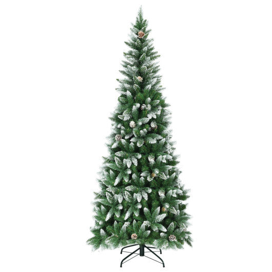 Costway 7.5 Feet Artificial Pencil Christmas Tree with Pine Cones-7 Feet