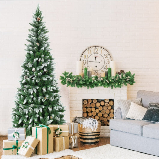 Costway 7.5 Feet Artificial Pencil Christmas Tree with Pine Cones-7 Feet