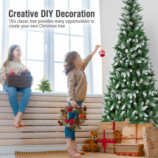Costway 7.5 Feet Artificial Pencil Christmas Tree with Pine Cones-7 Feet