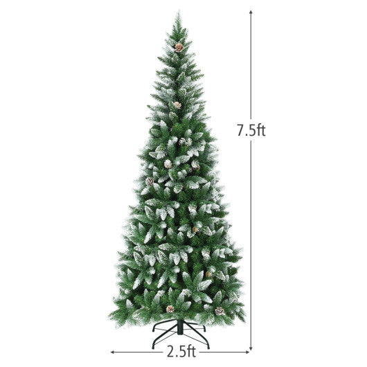 Costway 7.5 Feet Artificial Pencil Christmas Tree with Pine Cones-7 Feet